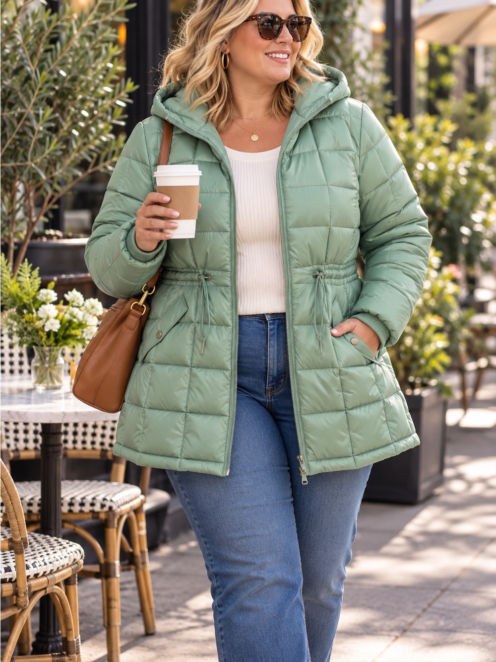 FP Movement by Free People Sage Green Quilted Hooded Puffer Jacket